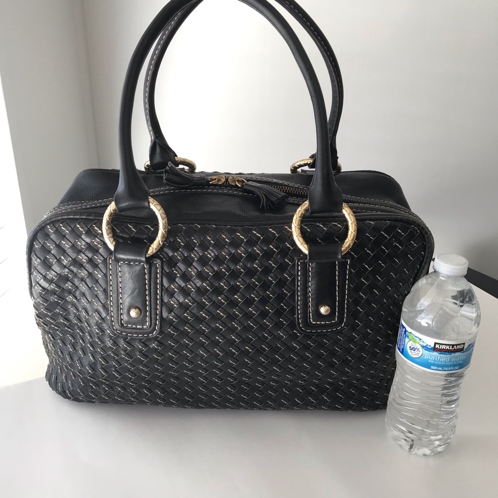 Antonio Melani Black Leather Satchel handbag.